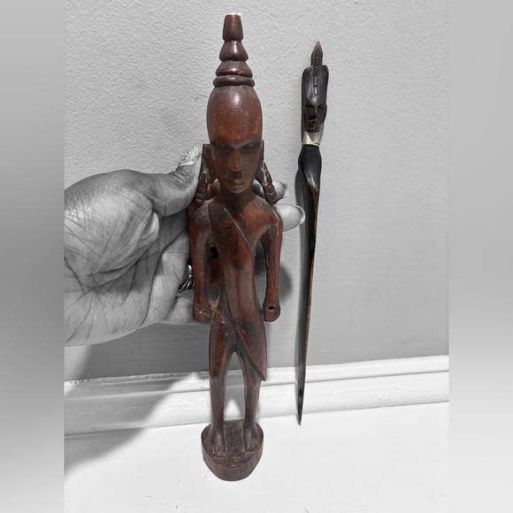 Ugandan Other - VTG Ugandan 1976 Hand Carved Wooden Maasai Warrior Figurine